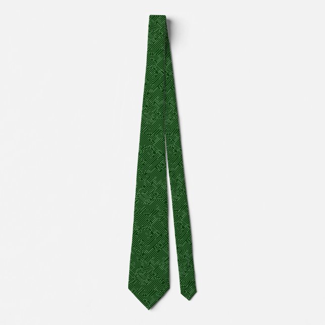 Circuitry - Faded Green on Dark Forest Green Neck Tie (Front)