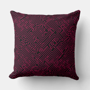 Circuitry - Neon Red on Black Throw Pillow