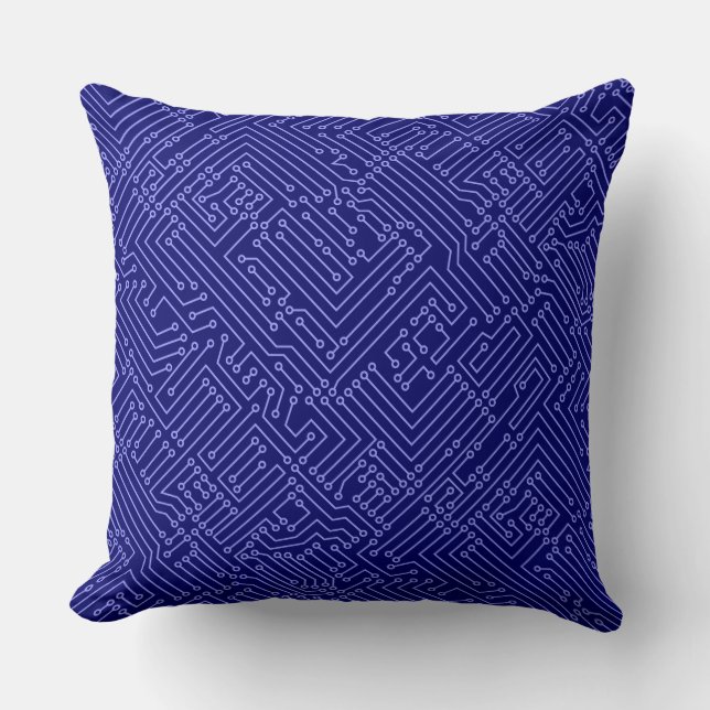 Circuitry - Pastel Blue on Deep Navy Throw Pillow (Front)