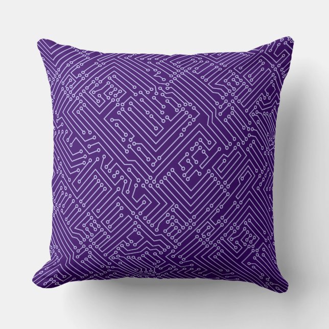 Circuitry - Powder Blue on Deep Purple Throw Pillow (Front)