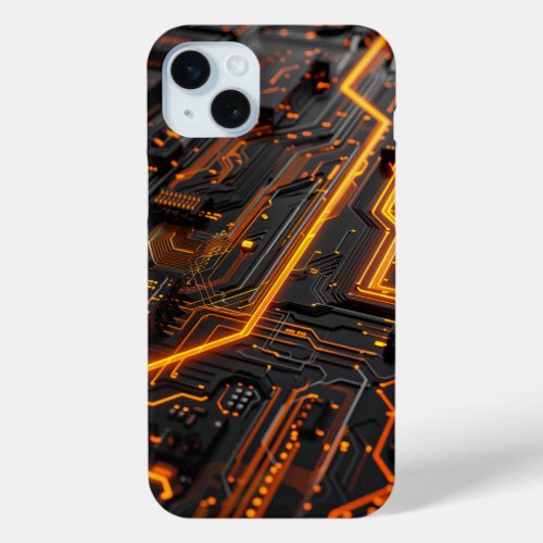 Circuitry Pulse Orange on Black Series  iPhone 15 Plus Case