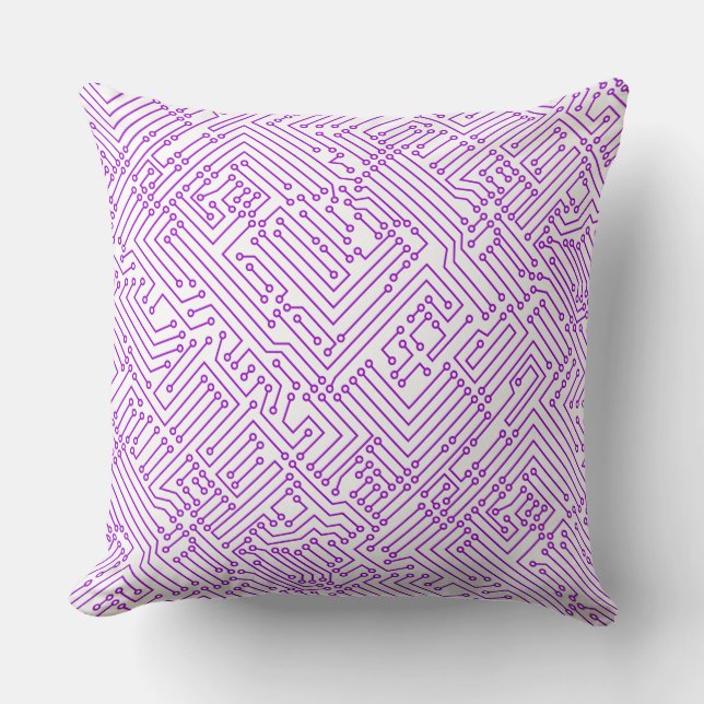Circuitry - Purple on White Throw Pillow (Front)