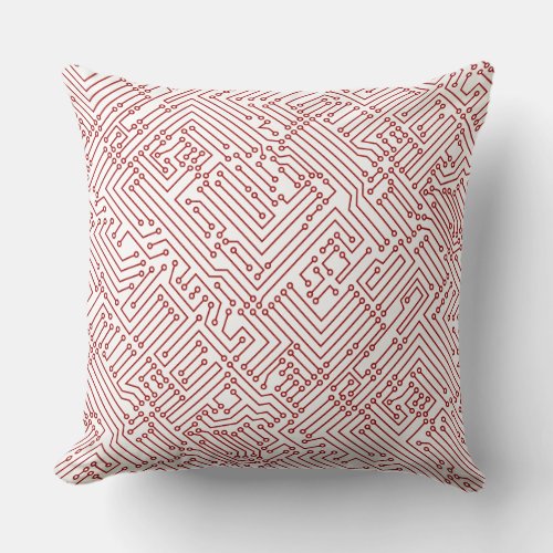 Circuitry _ Ruby Red on White Throw Pillow