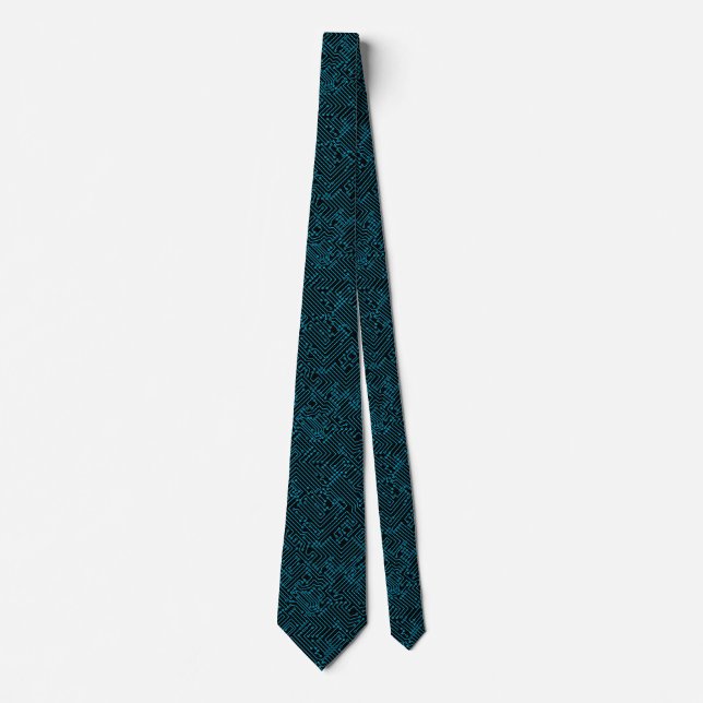 Circuitry - Sky Blue on Black Neck Tie (Front)