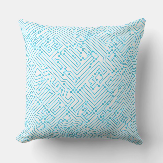 Circuitry - Sky Blue on White Throw Pillow (Front)
