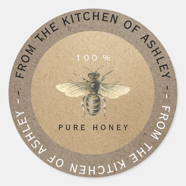 Circular 100%Homemade Honey Kitchen Kraft Bee Bran Classic Round Sticker (Front)
