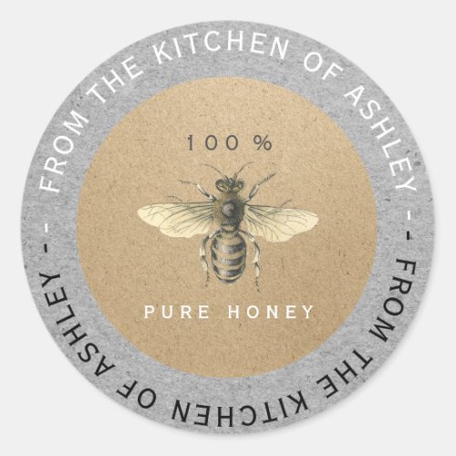Circular 100Homemade Honey Kitchen Kraft Bee Gray Classic Round Sticker