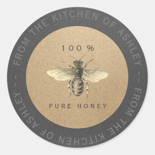 Circular 100Homemade Honey Kitchen Kraft Bee Gray Classic Round Sticker