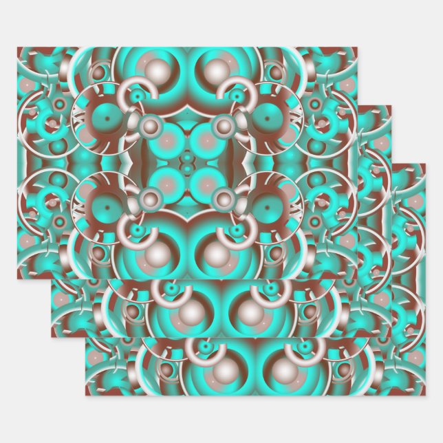 Circular Celestial Concentric Circles Pattern Wrapping Paper Sheets (Set)