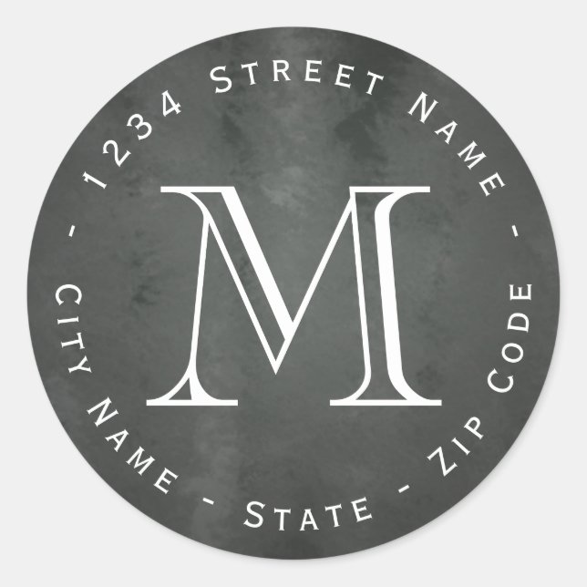 Circular Chalkboard Monogram Return Address Label (Front)