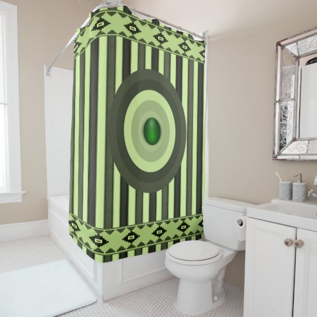 Circular circle green stripe showercurtain shower curtain (In Situ)