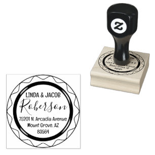 Circular Couple Return Address Rubber Stamp