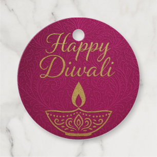 Circular Design with Gold Diya Happy Diwali Favor Tags