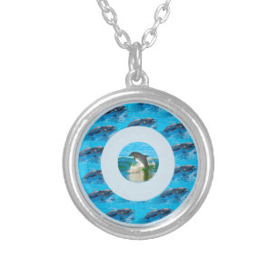 Circular Dolphin Pattern, Silver Plated Necklace