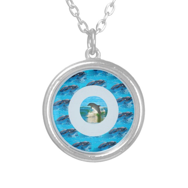 Circular Dolphin Pattern, Silver Plated Necklace (Front)