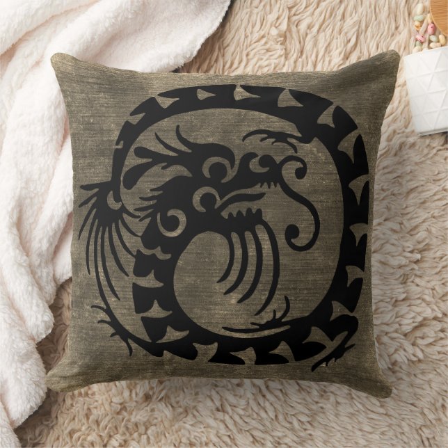 Circular Dragon Silhouette Throw Pillow (Blanket)