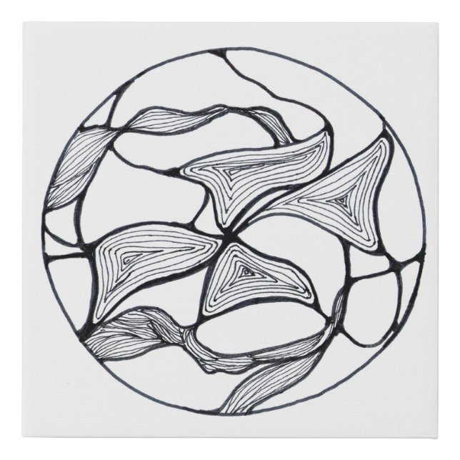 Circular drawing zen abstract flower faux canvas print (Front)