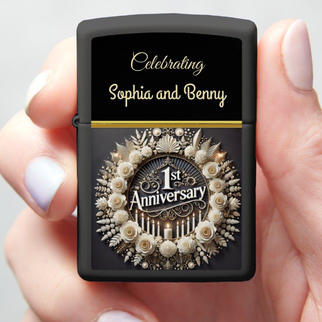 Circular Elegance for Anniversary Bliss Zippo Lighter (In Hand)