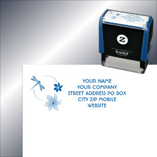 Circular Flowers & Dragonfly Adress Self-inking Stamp