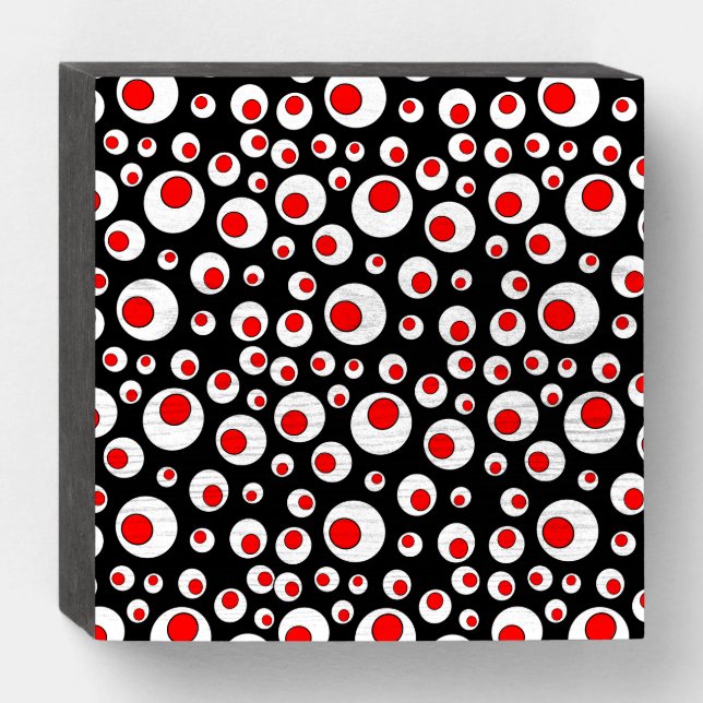 Circular Geometric Pattern Bright Bold Red White Wooden Box Sign (Front Vertical)