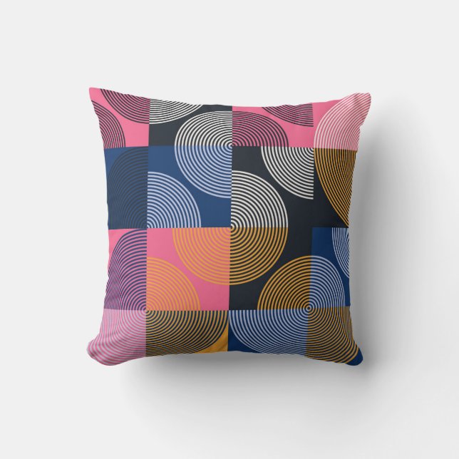 Circular Geometric Vintage Artwork Throw Pillow (Front)