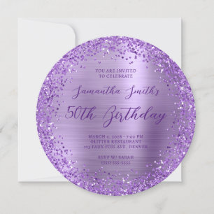 Circular Glittery Purple Foil 50th Birthday Invitation