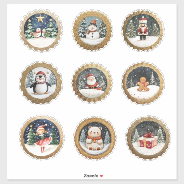 Circular Gold Christmas Stickers and Envelope Seal (Sheet)