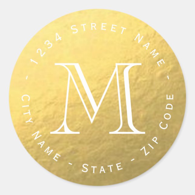 Circular Gold Foil Monogram Return Address Label (Front)