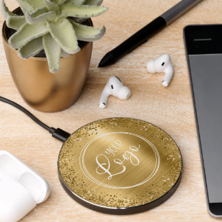 Circular Gold Glitter and Foil Logo Wireless Charger