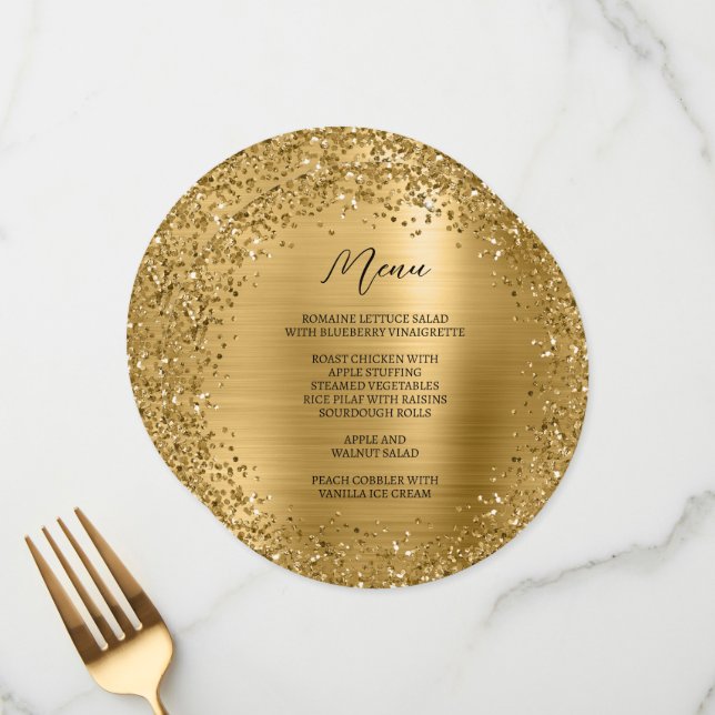 Circular Gold Glitter and Foil Menu (Front/Back In Situ)