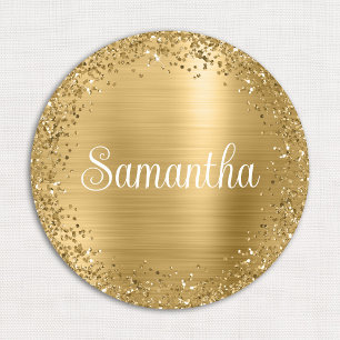 Circular Gold Glitter and Foil Name Tag