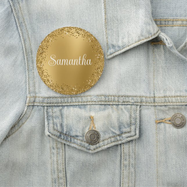 Circular Gold Glitter Blur Name Tag (In Situ)