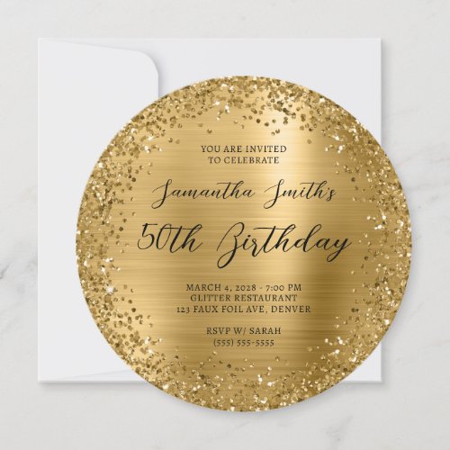 Circular Gold Glitter Foil 50th Birthday Invitation