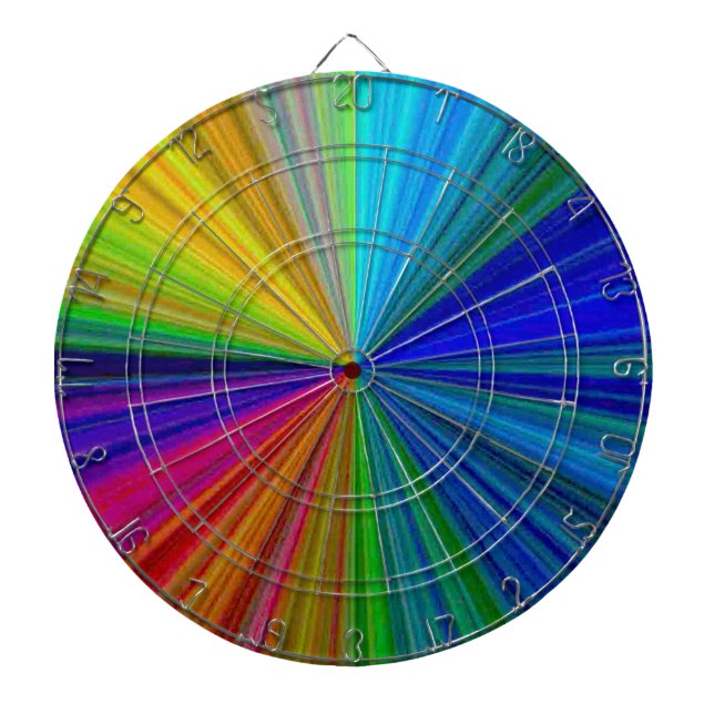 Circular Gradient Rainbow Dartboard With Darts (Front)