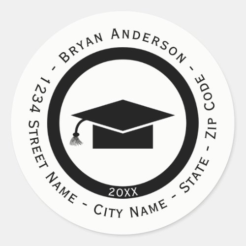 Circular Graduation Cap Return Address Label