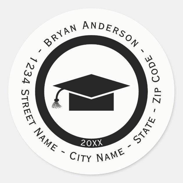 Circular Graduation Cap Return Address Label