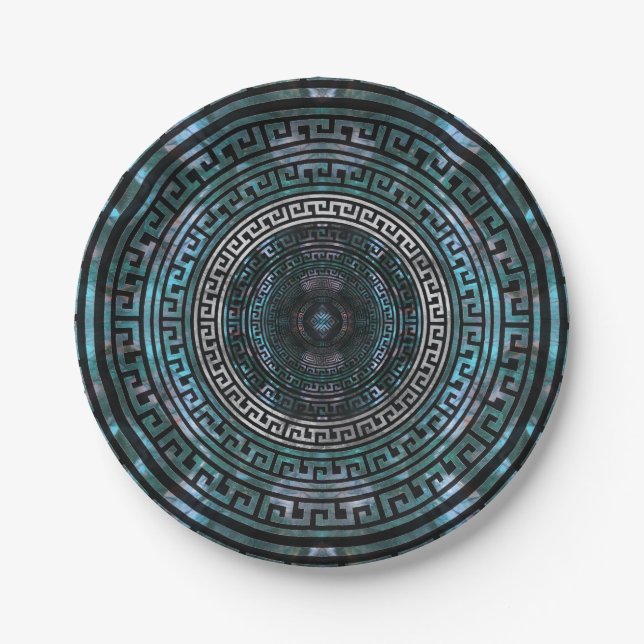 Circular Greek Meander Pattern - Greek Key Paper Plates (Front)