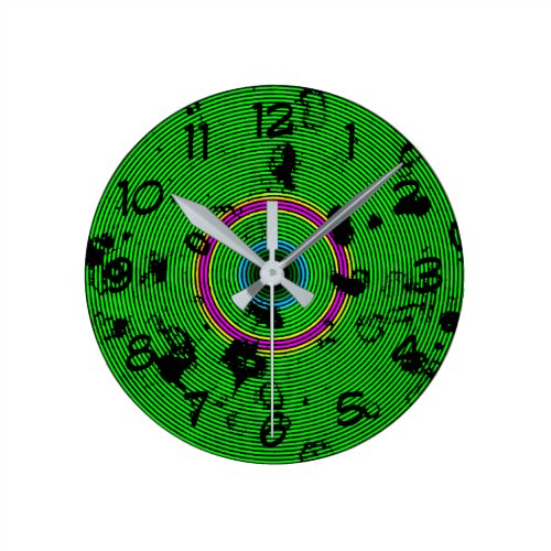 Circular Green Abstract Pattern Round Clock