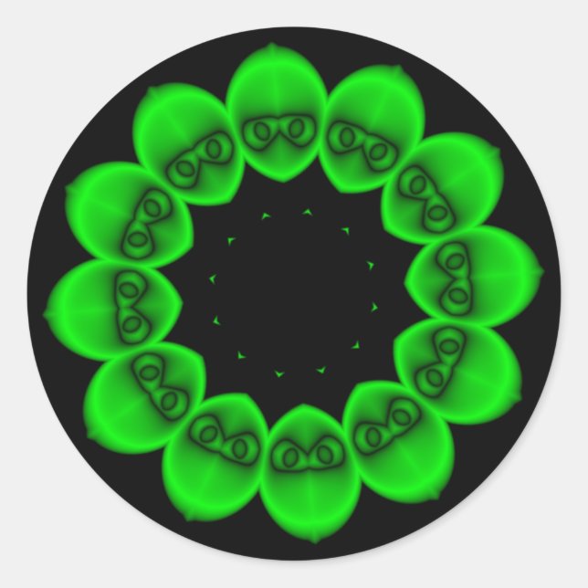 Circular Green Alien Abstract Classic Round Sticker (Front)