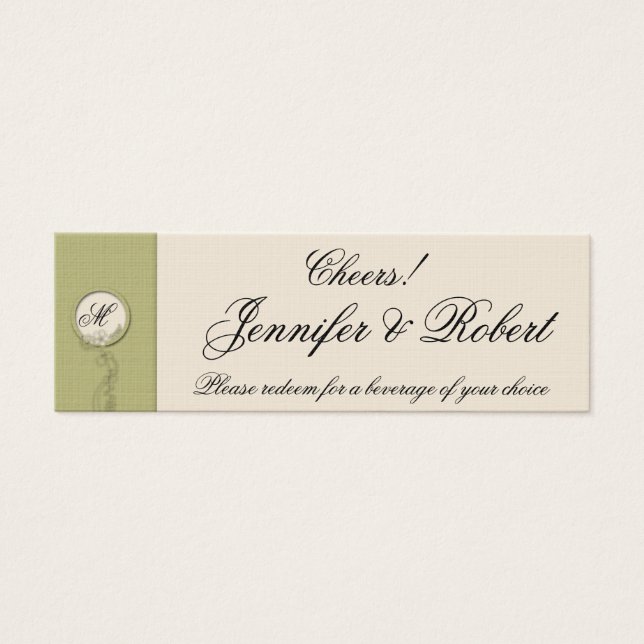 Circular Green and Creme Monogram Drink Tickets (Front)
