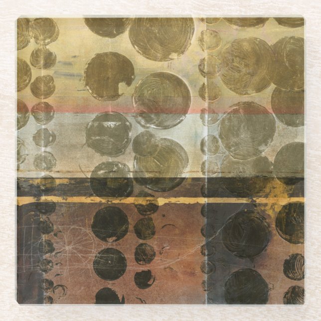 Circular Green Droplets Glass Coaster (Front)