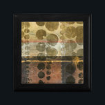 Circular Green Droplets Jewelry Box<br><div class="desc">This contemporary piece features circular green droplets. A thin gold line crosses through the work. Order your print today!</div>