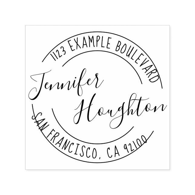 Circular Handwritten Script Name Return Address Self-inking Stamp (Design)