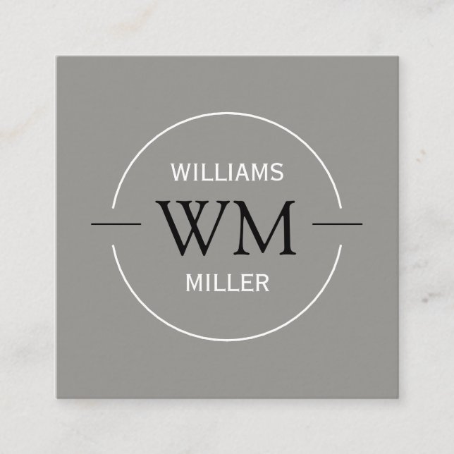 Circular Initial Modern Square Gray -Business Card (Front)