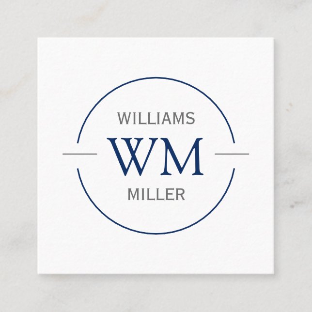 Circular Initials Modern Square Blue-Business Card (Front)