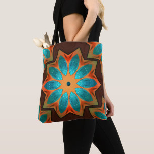 Circular kaleidoscope in a mix of woody and satin  tote bag