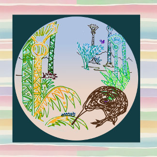 CIrcular Kiwi Nikau Palm Tree Forest Metal Print