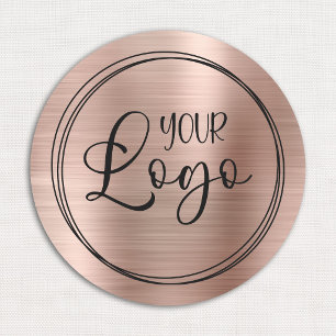 Circular Metallic Rose Gold and Black Logo Name Tag