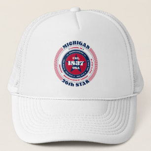 Circular Michigan State Patriotic Trucker Hat