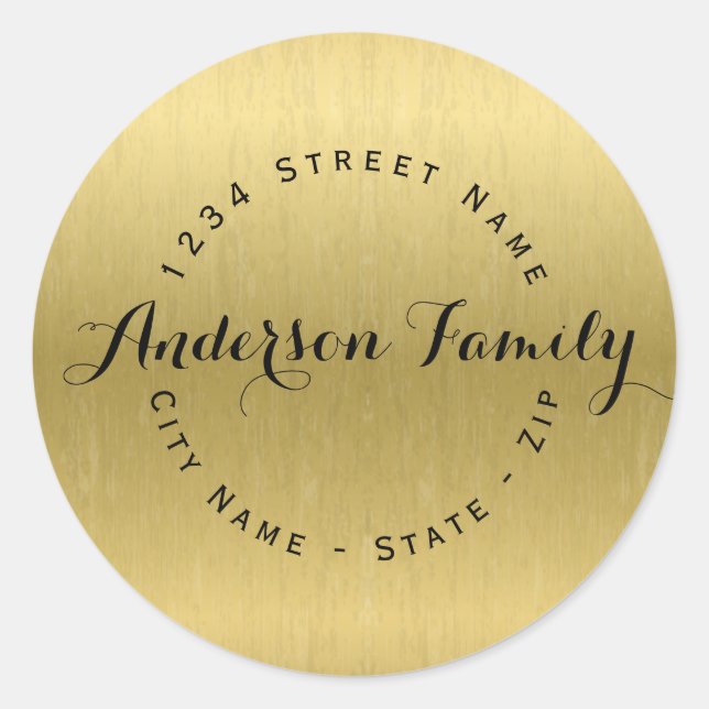 Circular Modern Faux Gold Return Address Label (Front)